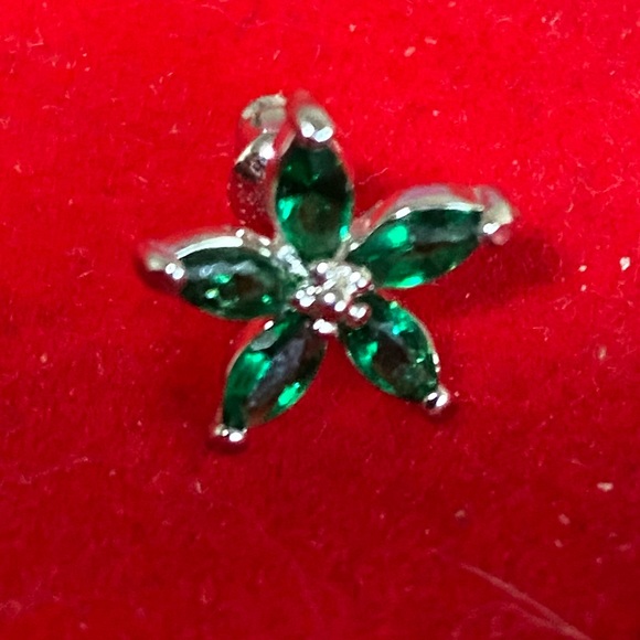 Emerald Marquise Flower Earrings Lab Created - Picture 2 of 4